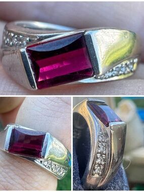1.04cts Heavy rare vintage solid platinum genuine tourmaline/diamond ring $3822